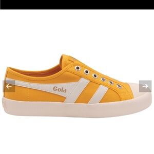 Gola Gold Canvas Vegan Coaster Slip On Sneakers with White Stripes 7